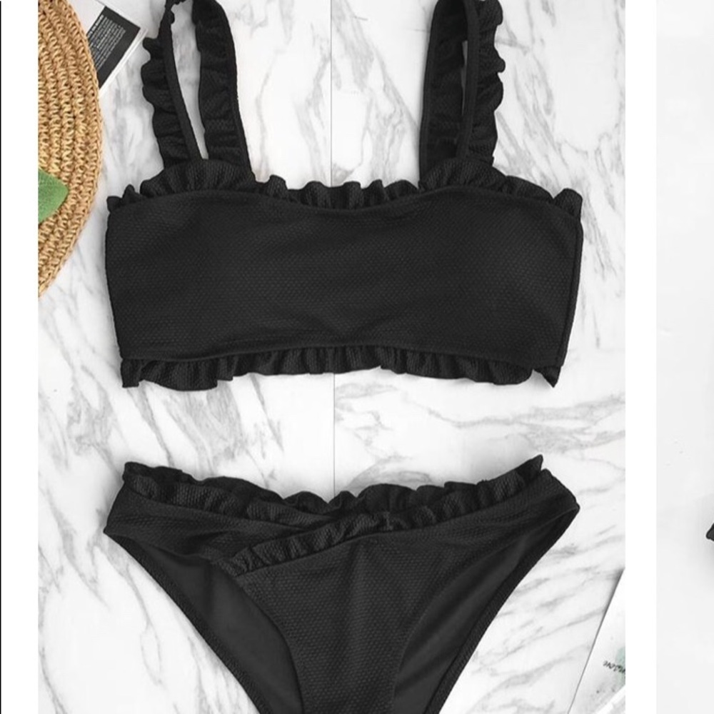 NWT Cupshe ‘Only Love’ solid black bikini Set